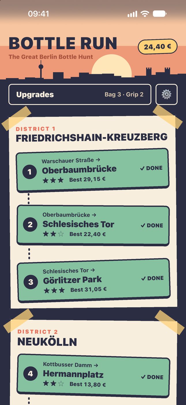 District map with the Friedrichshain-Kreuzberg routes