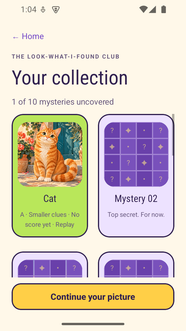 Mosaic Mystery collection screen