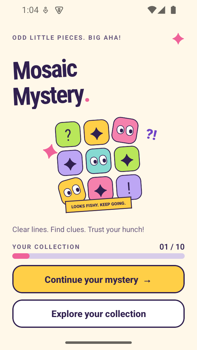 Mosaic Mystery game home screen